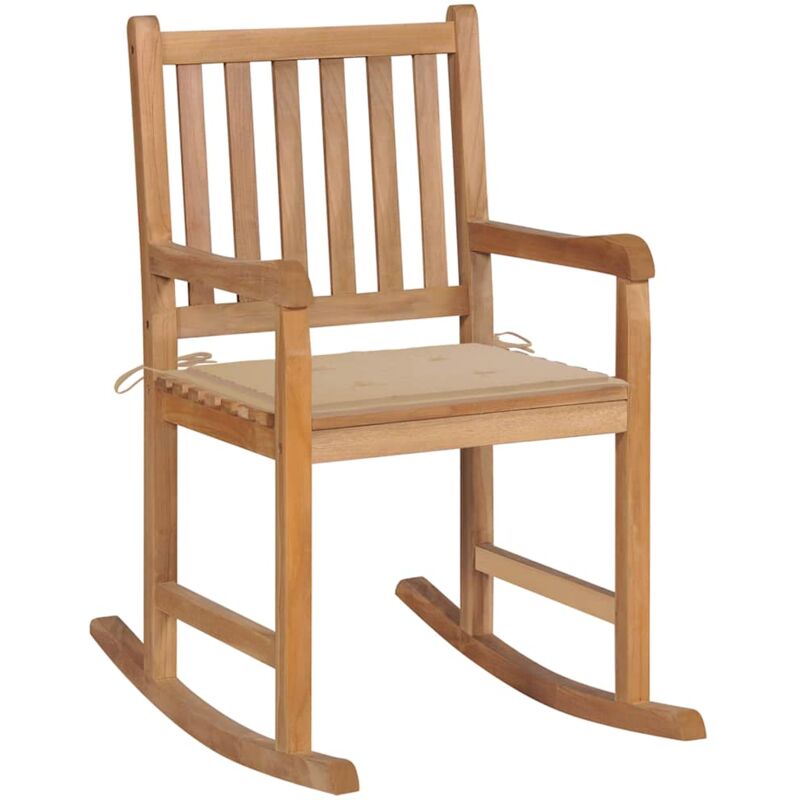 foto del prodotto vidaxl sedia a dondolo con cuscino beige in massello di teak