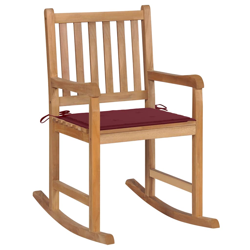 foto del prodotto vidaxl sedia a dondolo con cuscino rosso vino in massello di teak