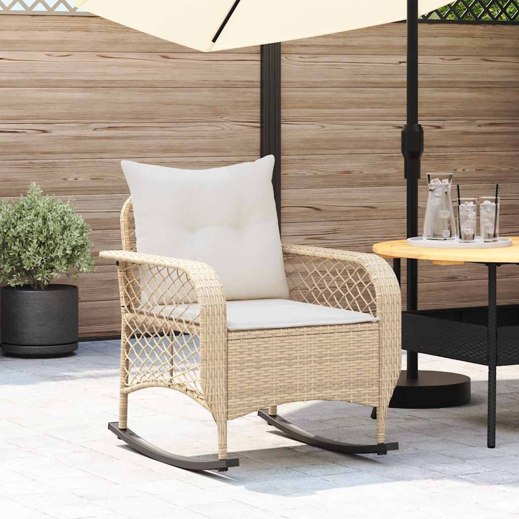 foto del prodotto vidaxl sedia a dondolo da giardino con cuscini in polyrattan beige