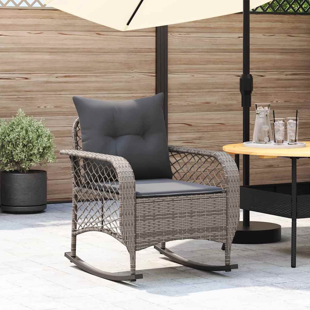 foto del prodotto vidaxl sedia a dondolo da giardino con cuscini in polyrattan grigio
