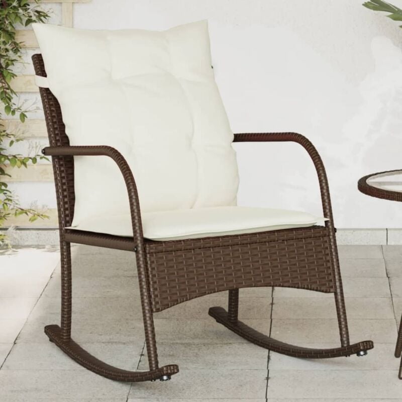foto del prodotto vidaxl sedia a dondolo da giardino con cuscini in polyrattan marrone