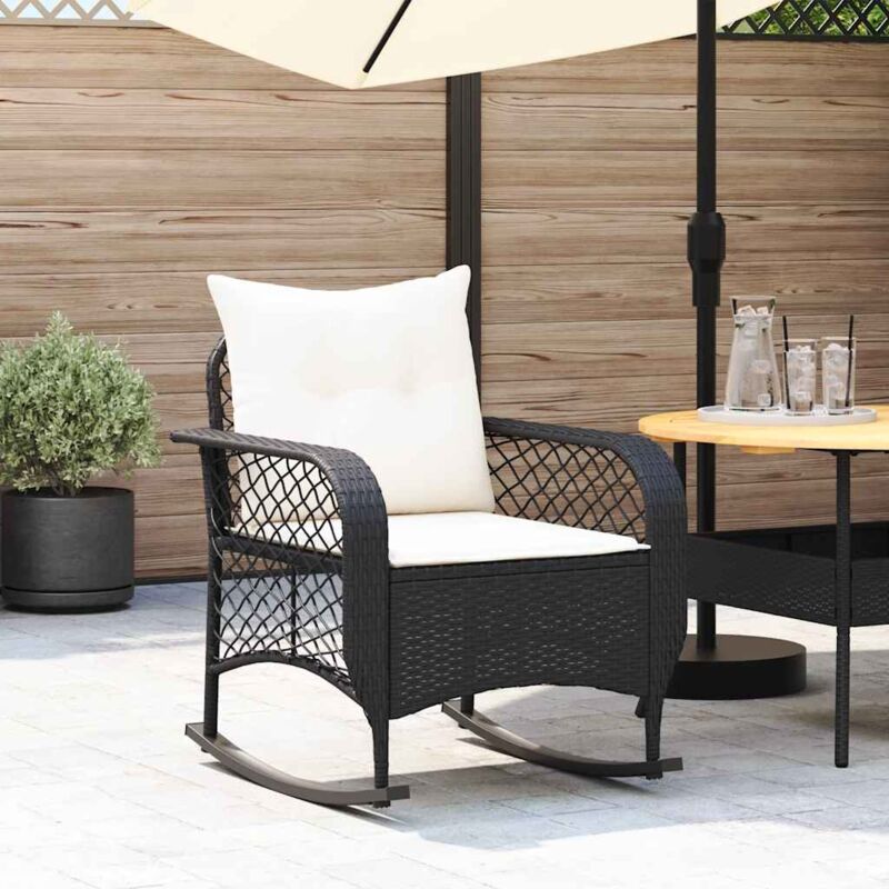foto del prodotto vidaxl sedia a dondolo da giardino con cuscini in polyrattan nero