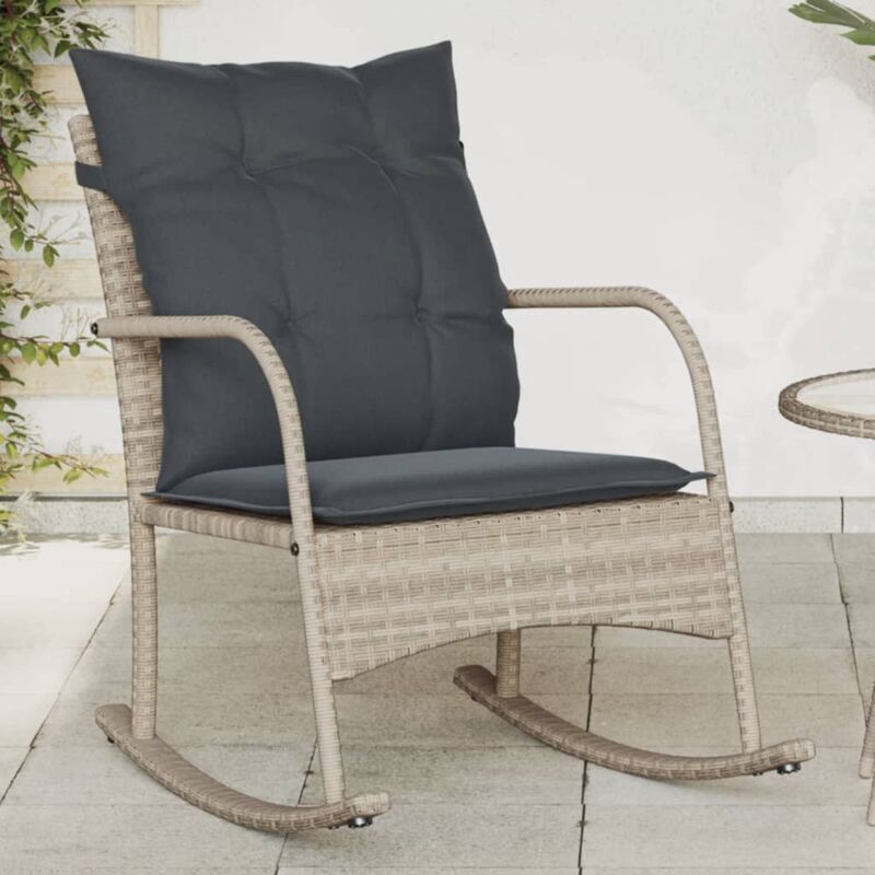 foto del prodotto vidaxl sedia a dondolo giardino con cuscini polyrattan grigio chiaro