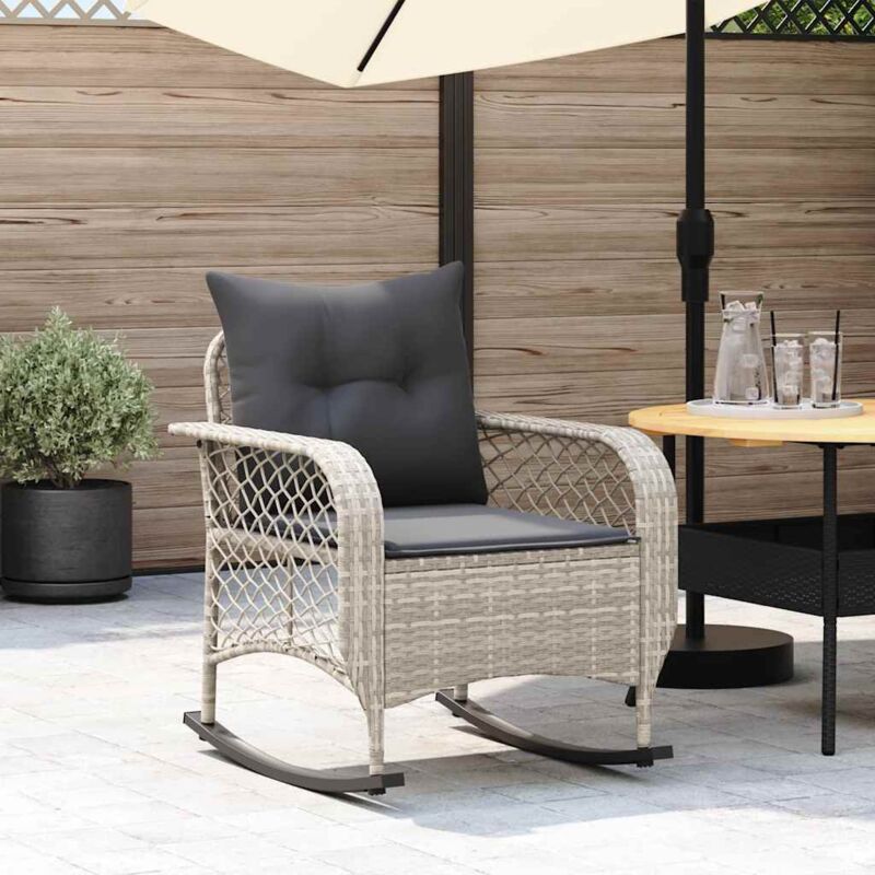 foto del prodotto vidaxl sedia a dondolo giardino con cuscini polyrattan grigio chiaro
