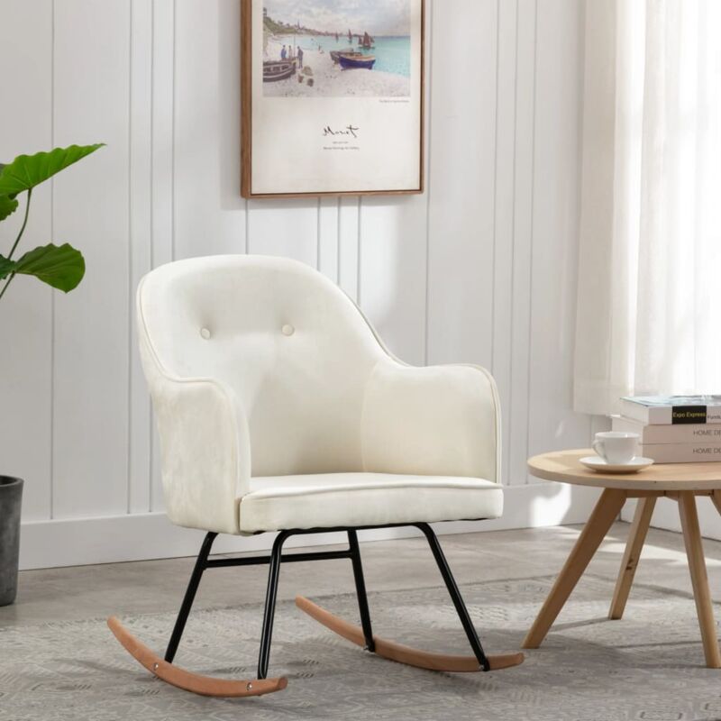foto del prodotto vidaxl sedia a dondolo in velluto crema bianco