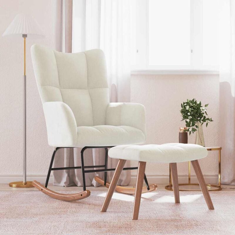 foto del prodotto vidaxl sedia a dondolo in velluto imbottita elegante con poggiapiedi vari colori colore crema
