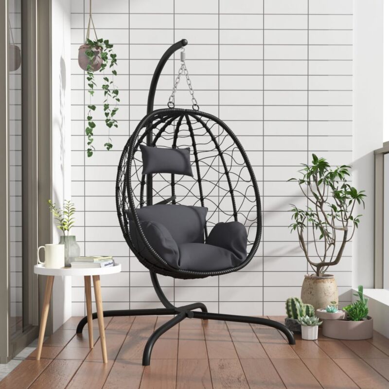 foto del prodotto vidaxl sedia a uovo sospesa con cuscino antracite polyrattan e acciaio
