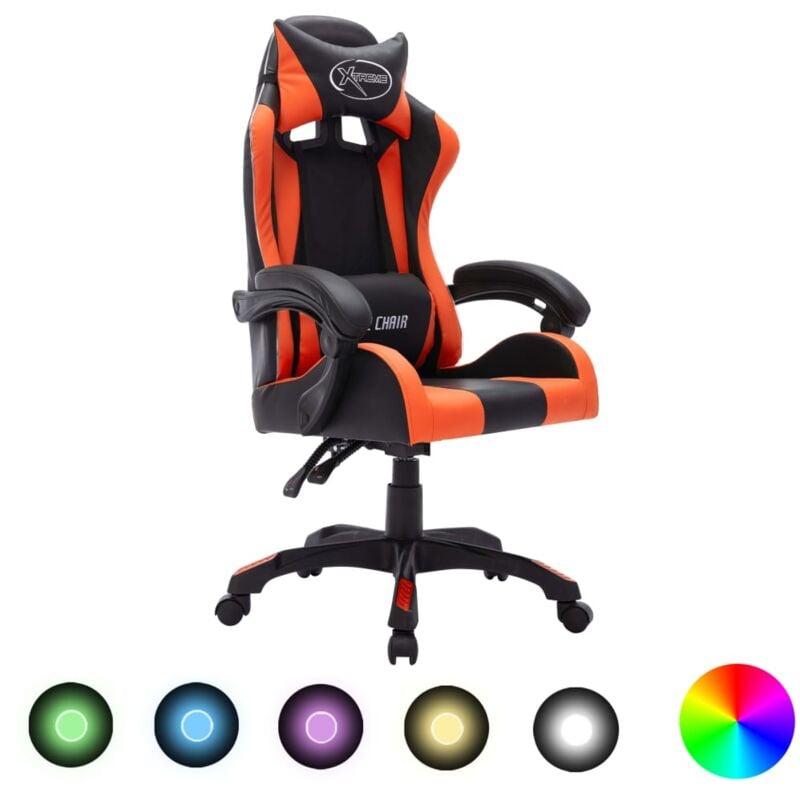 foto del prodotto vidaxl sedia da gaming con luci a led rgb arancione e nera similpelle