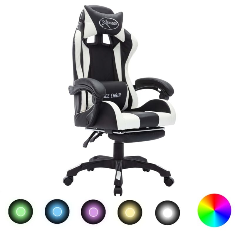 foto del prodotto vidaxl sedia da gaming con luci a led rgb bianca e nera in similpelle 366678