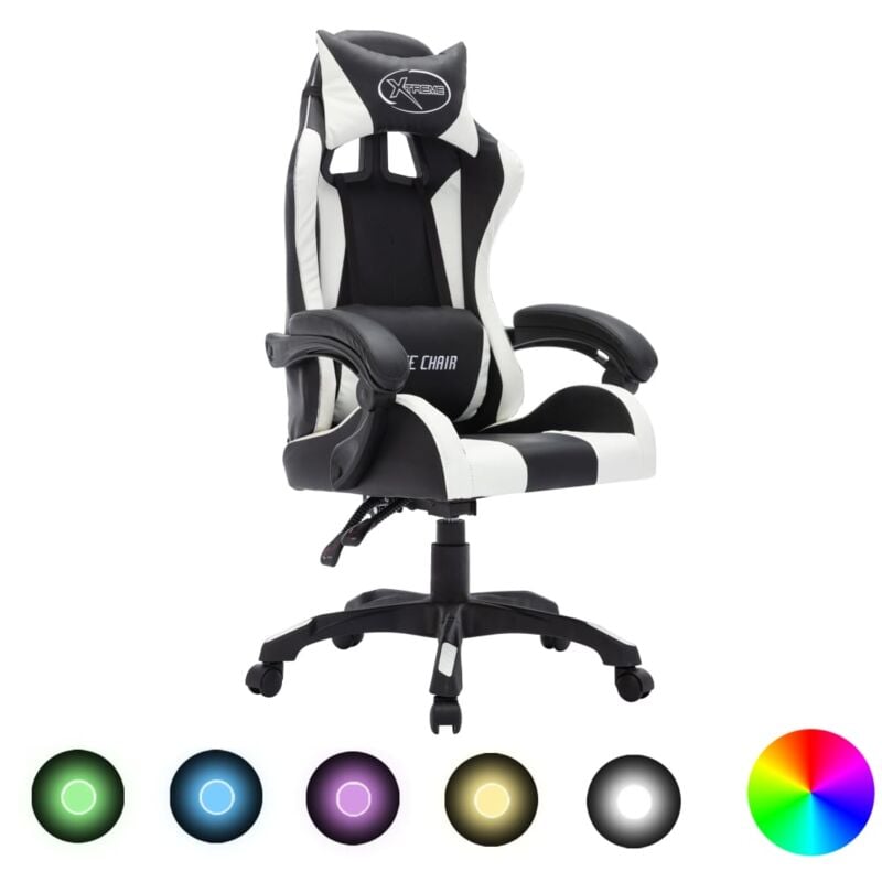 foto del prodotto vidaxl sedia da gaming con luci a led rgb bianca e nera in similpelle