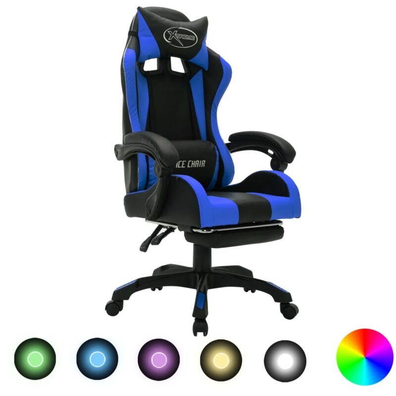 foto del prodotto vidaxl sedia da gaming con luci a led rgb blu e nera in similpelle