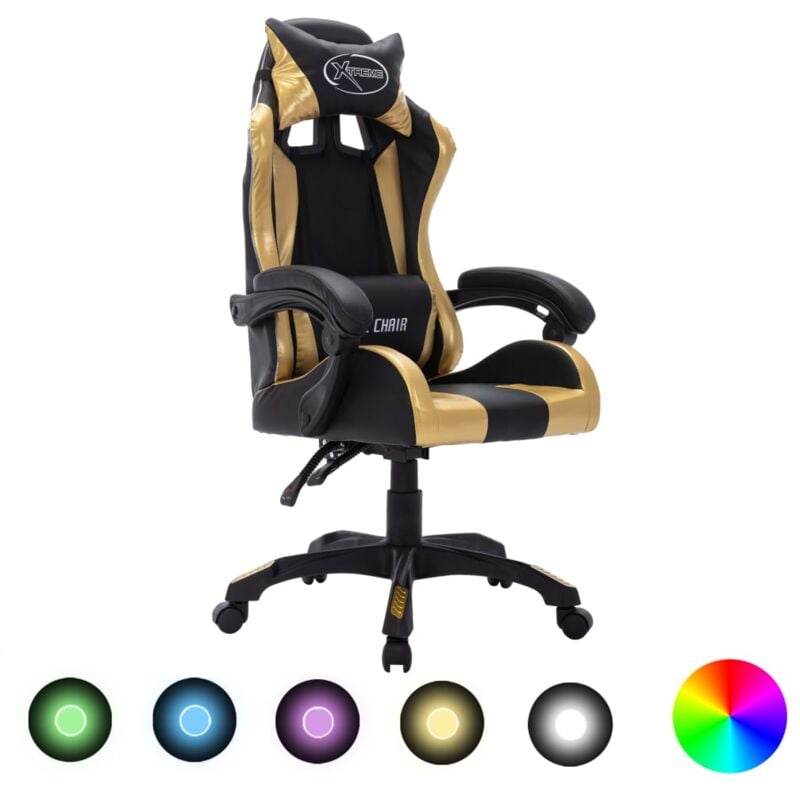 foto del prodotto vidaxl sedia da gaming con luci a led rgb oro e nera in similpelle