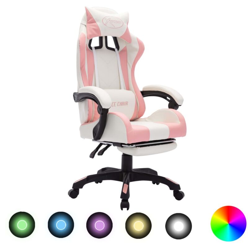 foto del prodotto vidaxl sedia da gaming con luci a led rgb rosa e bianca in similpelle