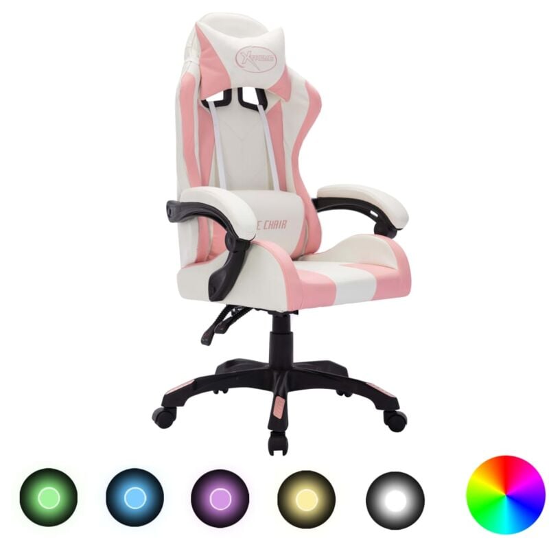 foto del prodotto vidaxl sedia da gaming con luci a led rgb rosa e nera in similpelle