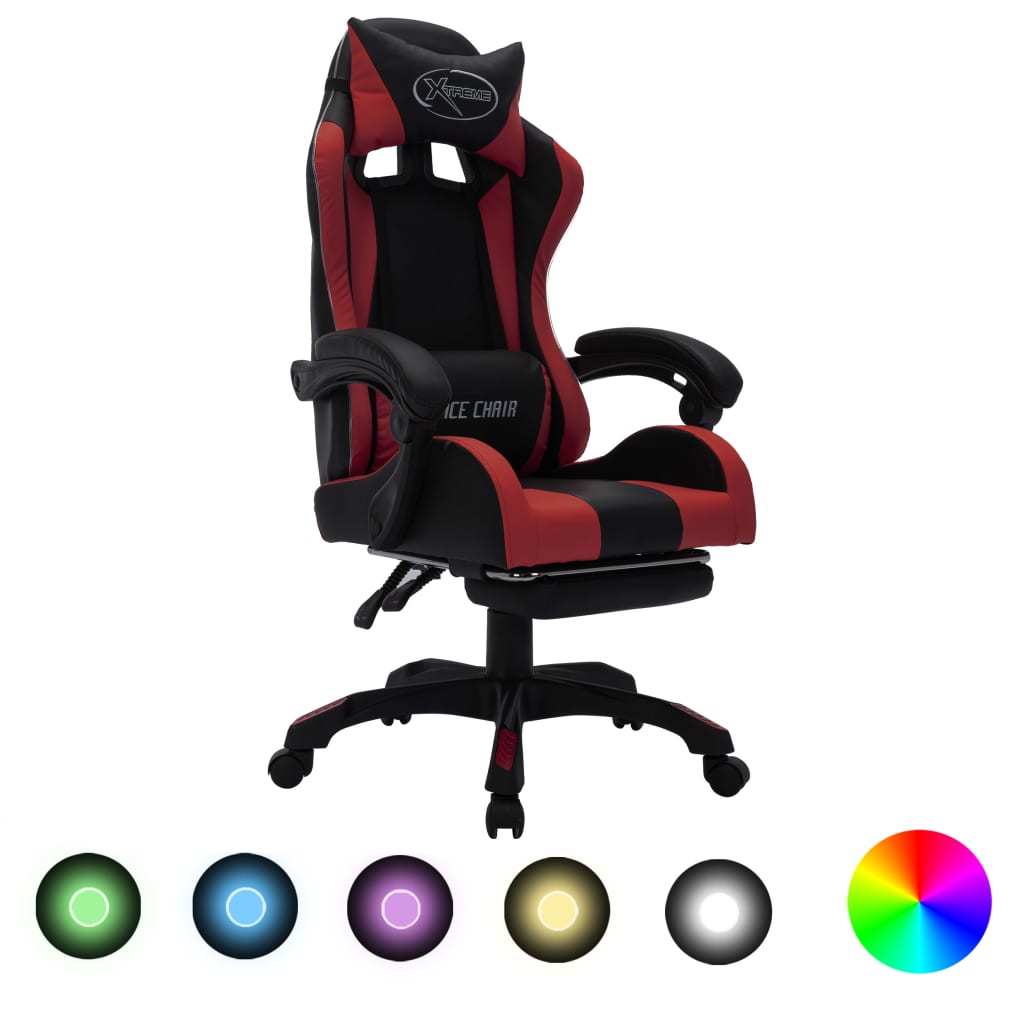 foto del prodotto vidaxl sedia da gaming con luci a led rgb rosso vino e nera similpelle