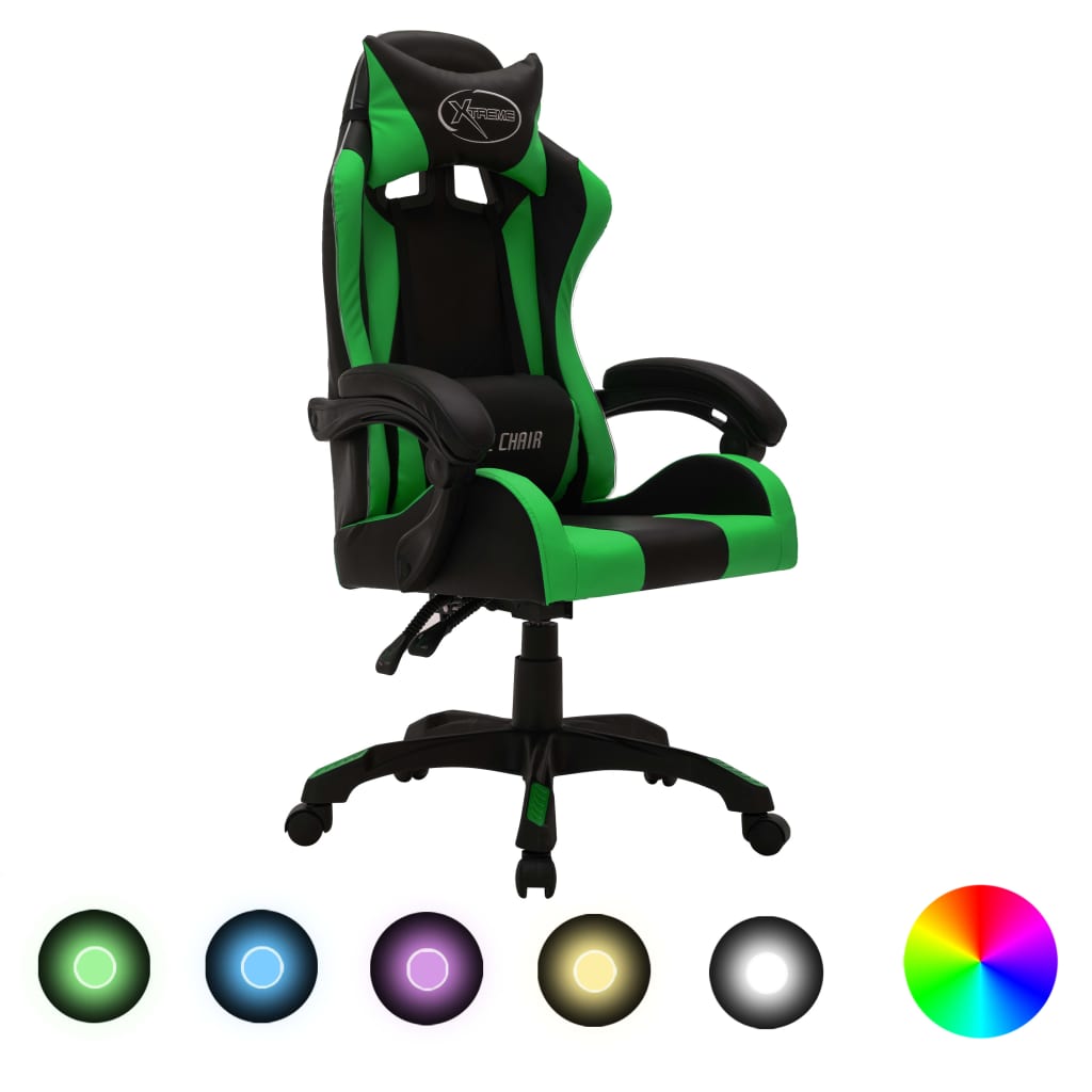 foto del prodotto vidaxl sedia da gaming con luci a led rgb verde e nera in similpelle
