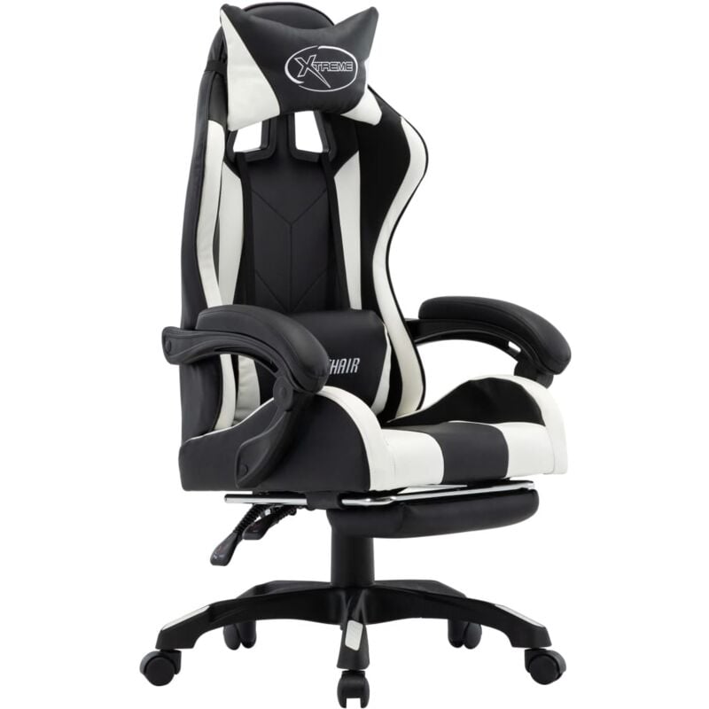 foto del prodotto vidaxl sedia da gaming con poggiapiedi bianca e nera in similpelle