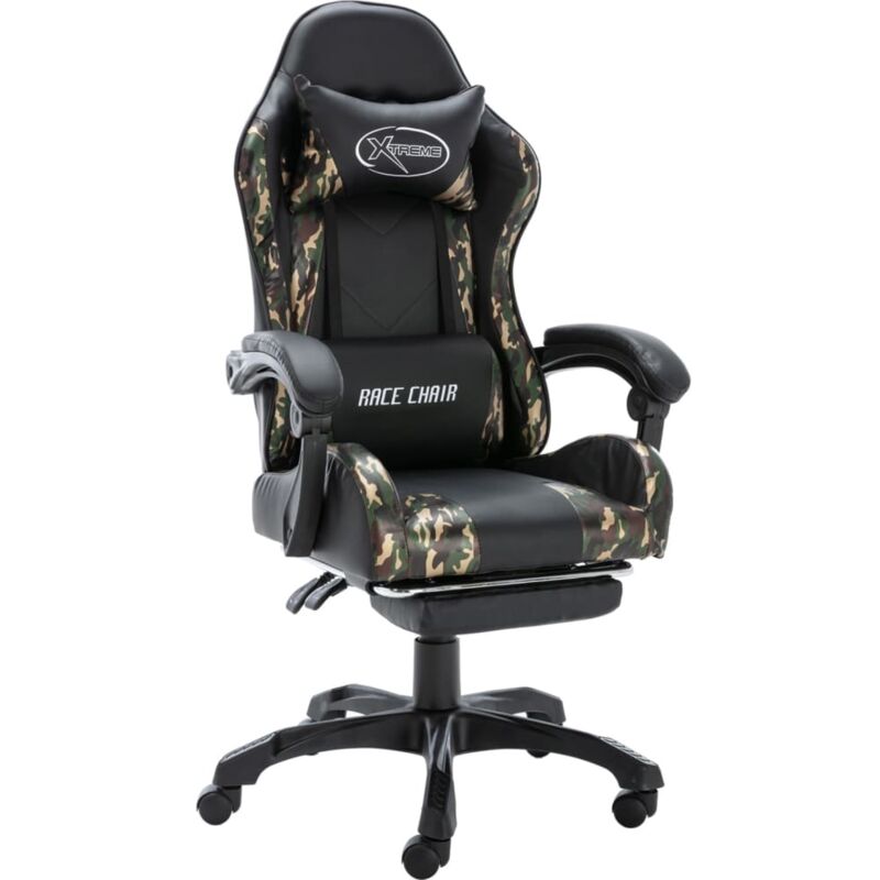 foto del prodotto vidaxl sedia da gaming con poggiapiedi nera e mimetica in similpelle