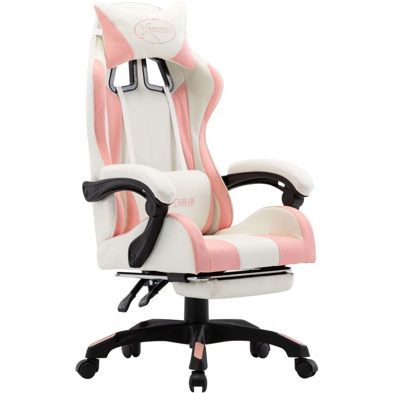 foto del prodotto vidaxl sedia da gaming con poggiapiedi rosa e bianca in similpelle