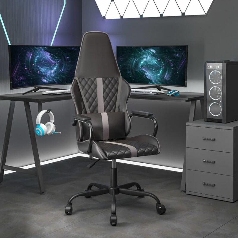 foto del prodotto vidaxl sedia da gaming massaggiante grigia e nera in similpelle