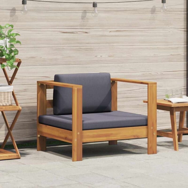foto del prodotto vidaxl sedia da giardino con cuscino grigio scuro in legno di acacia