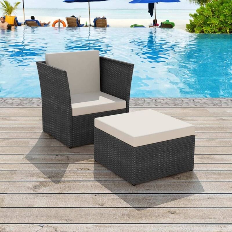 foto del prodotto vidaxl sedia da giardino con poggiapiedi in polyrattan nero