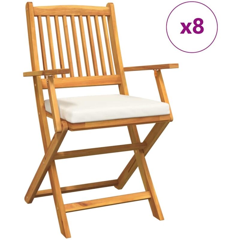 foto del prodotto vidaxl sedia da giardino pieghevole con cuscino bianco 8 pezzi in legno di acacia solido