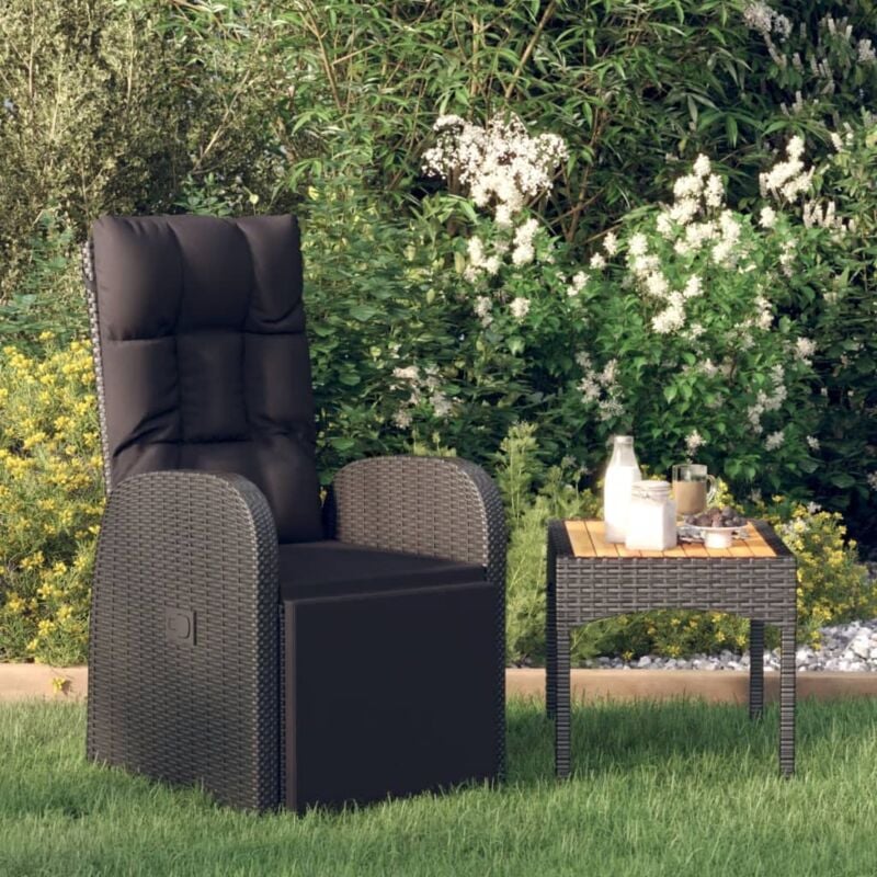 foto del prodotto vidaxl sedia da giardino reclinabile con cuscino in polyrattan nero