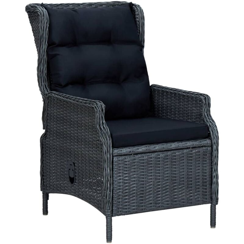 foto del prodotto vidaxl sedia da giardino reclinabile e cuscino polyrattan grigio scuro