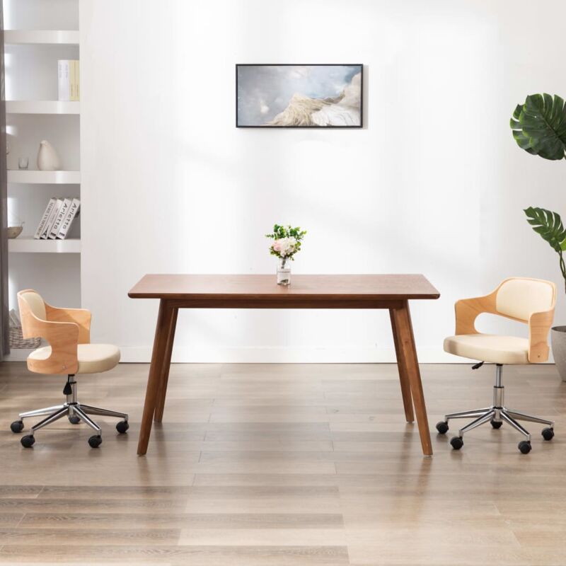 foto del prodotto vidaxl sedia da pranzo girevole crema in legno ricurvo e similpelle