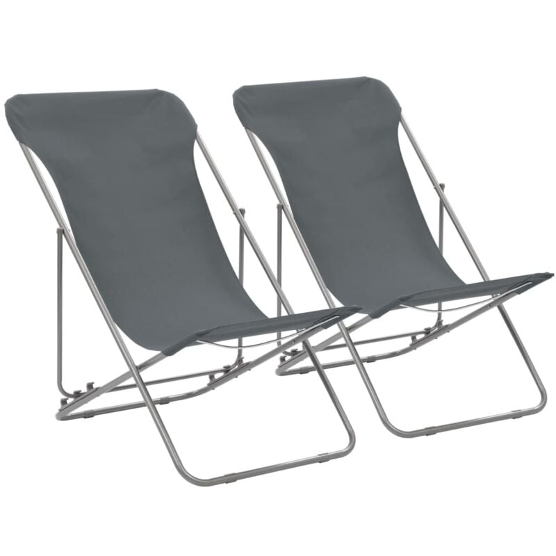 foto del prodotto vidaxl sedia da spiaggia pieghevole 2 pz acciaio tessuto oxford grigio