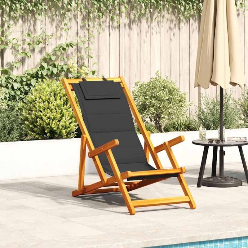 foto del prodotto vidaxl sedia da spiaggia pieghevole braccioli legno acacia textilene