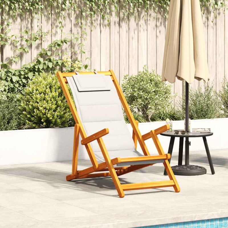 foto del prodotto vidaxl sedia da spiaggia pieghevole braccioli legno acacia textilene