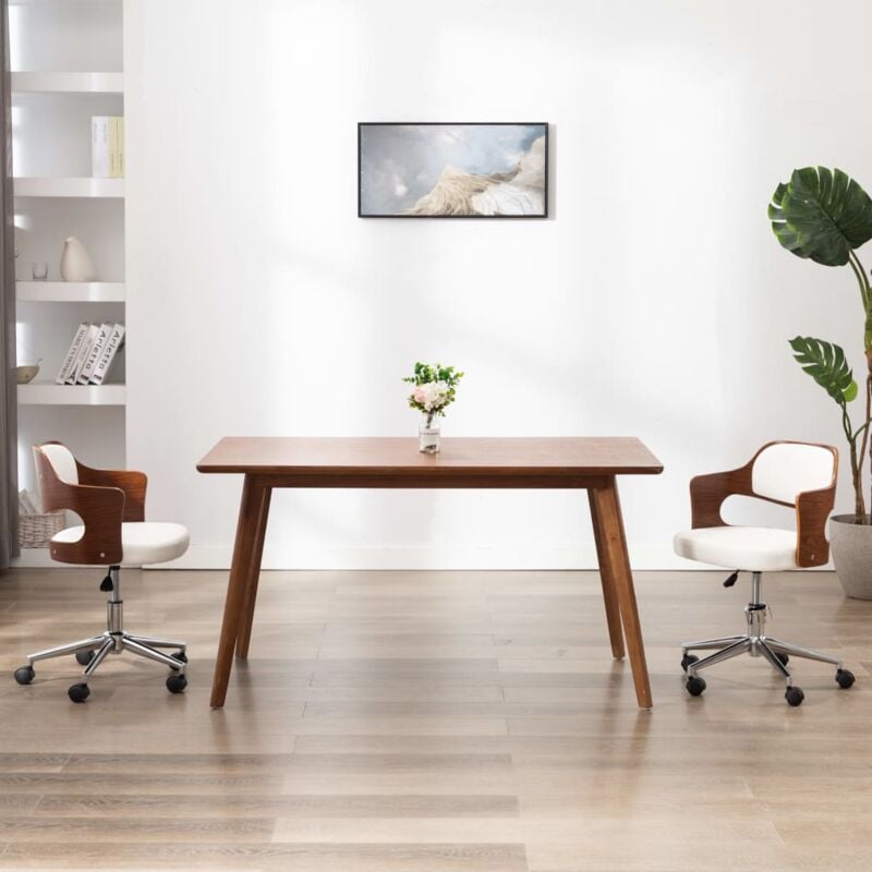 foto del prodotto vidaxl sedia da ufficio girevole bianca in legno piegato e similpelle