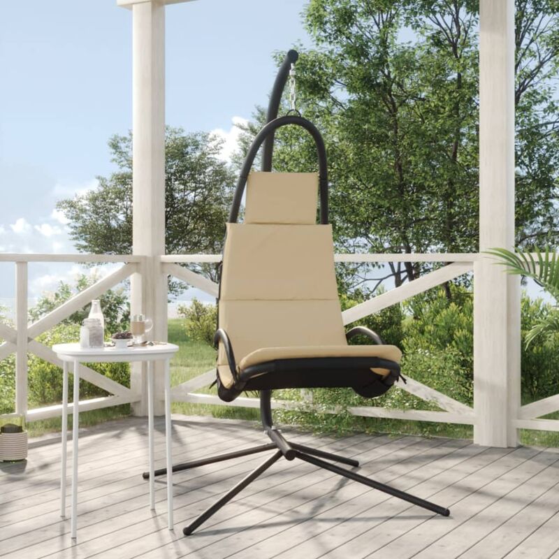 foto del prodotto vidaxl sedia dondolo giardino con cuscino crema tessuto oxford acciaio