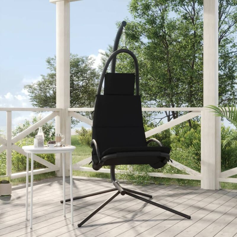 foto del prodotto vidaxl sedia dondolo giardino con cuscino nero tessuto oxford acciaio