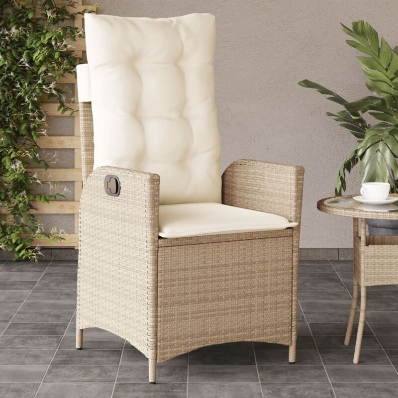 foto del prodotto vidaxl sedia reclinabile da giardino con cuscini beige in polyrattan