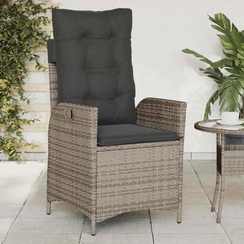 foto del prodotto vidaxl sedia reclinabile da giardino con cuscini grigia in polyrattan