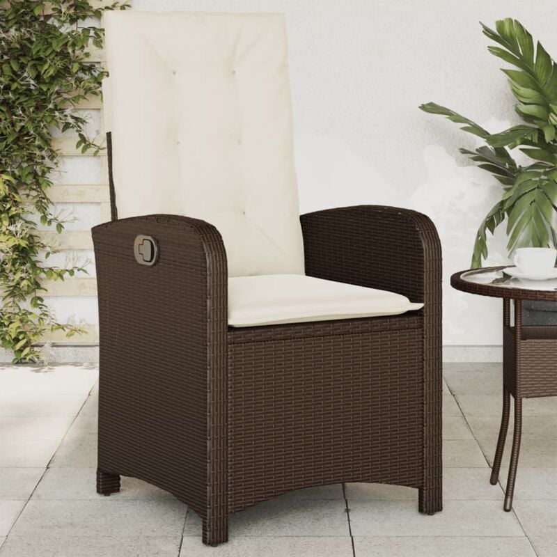 foto del prodotto vidaxl sedia reclinabile da giardino con cuscini marrone in polyrattan