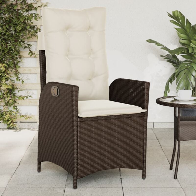 foto del prodotto vidaxl sedia reclinabile da giardino con cuscini marrone in polyrattan