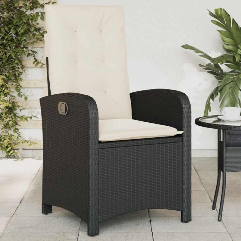 foto del prodotto vidaxl sedia reclinabile da giardino con cuscini nera in polyrattan