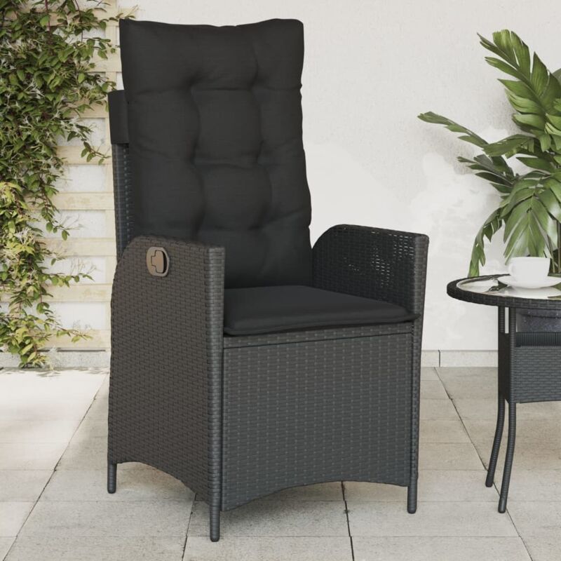 foto del prodotto vidaxl sedia reclinabile da giardino con cuscini nera in polyrattan