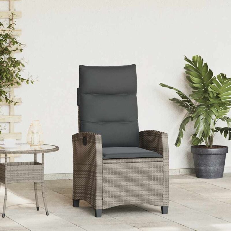 foto del prodotto vidaxl sedia reclinabile da giardino con tavolino grigio polyrattan