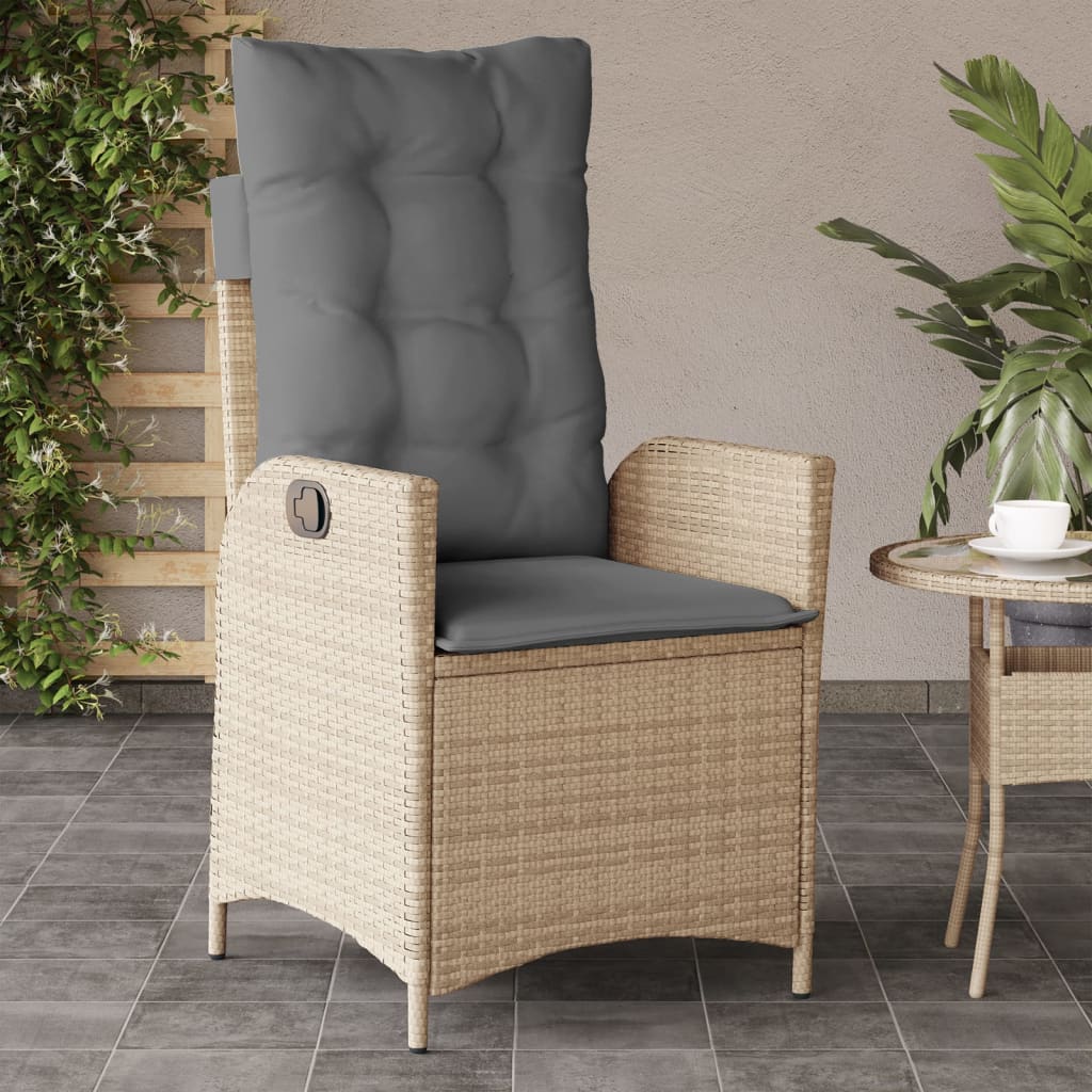 foto del prodotto vidaxl sedia reclinabile giardino con cuscini beige misto polyrattan