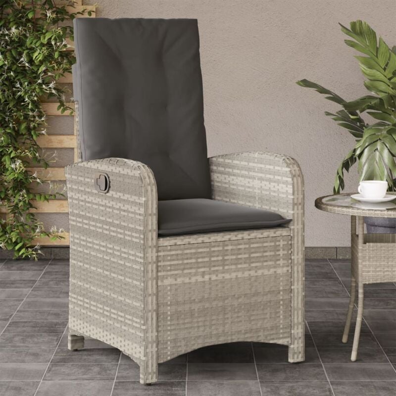 foto del prodotto vidaxl sedia reclinabile giardino con cuscini grigio chiaro polyrattan