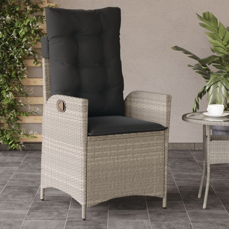 foto del prodotto vidaxl sedia reclinabile giardino con cuscini grigio chiaro polyrattan