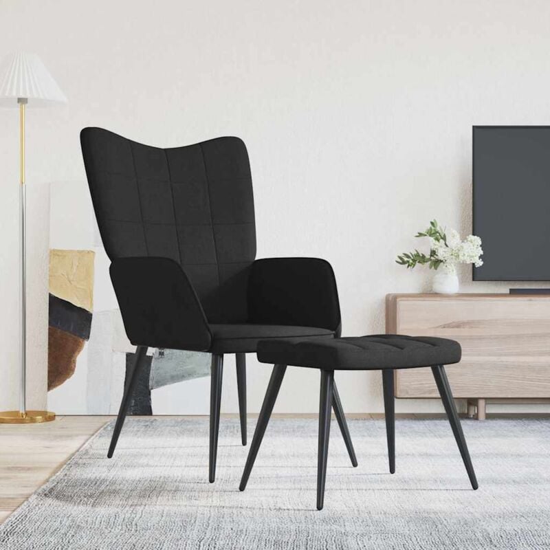 foto del prodotto vidaxl sedia relax con sgabello nero in tessuto