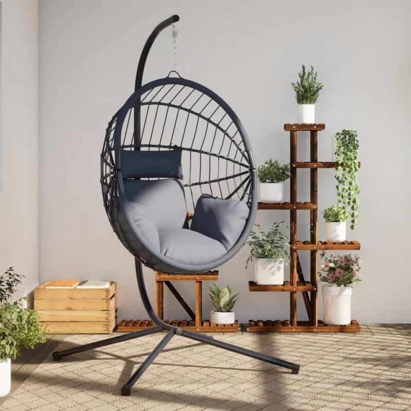 foto del prodotto vidaxl sedia uovo sospesa e supporto grigio chiaro polyrattan acciaio