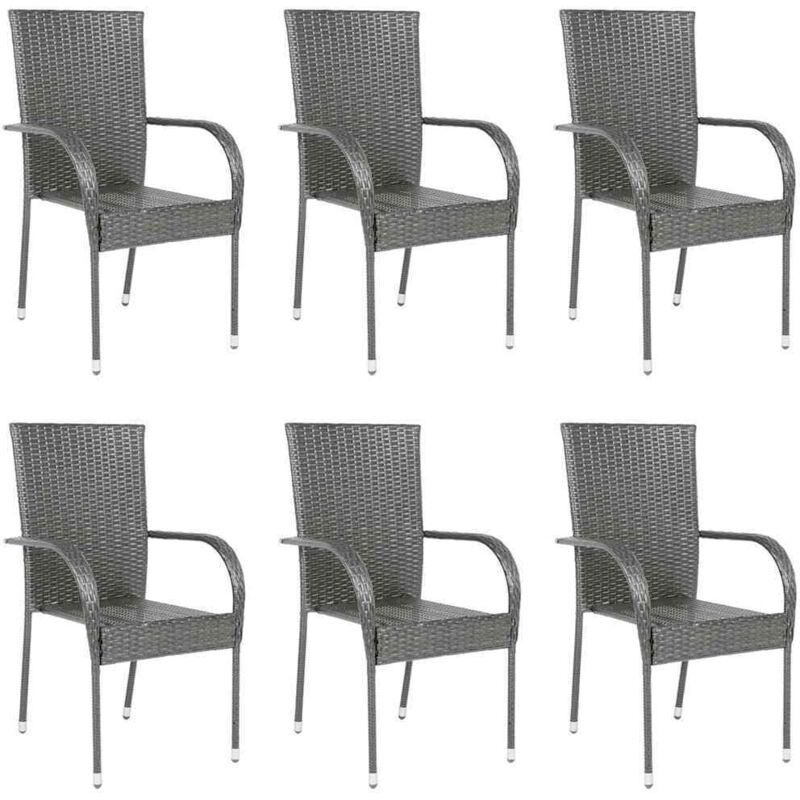 foto del prodotto vidaxl sedie da esterno impilabili 6 pz grigie in polyrattan 344985
