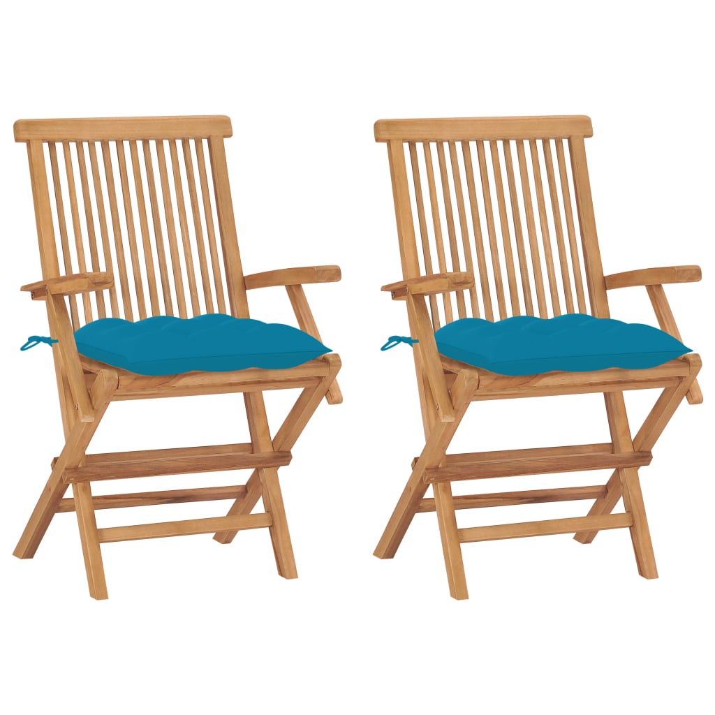 foto del prodotto vidaxl sedie da giardino 2 pz con cuscini azzurri legno massello teak